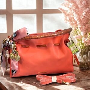 🪸BADGLEY MISCHKA🪸Coral Solid/Snake Combo Medium Satchel w/Crossbody Strap/NWT